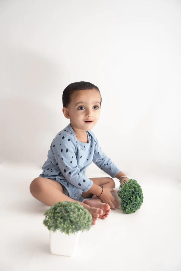 Organic Cotton Envelop Neck Bodysuit Blueberry Dots
