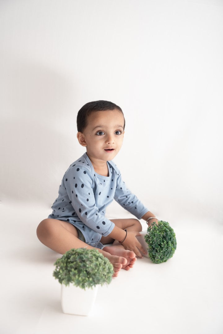 Organic Cotton Envelop Neck Bodysuit Blueberry Dots