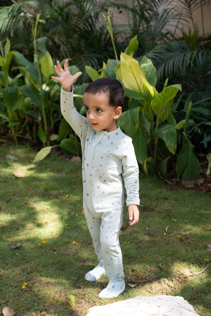 Organic Cotton Front Zipper Footie Pista Dot
