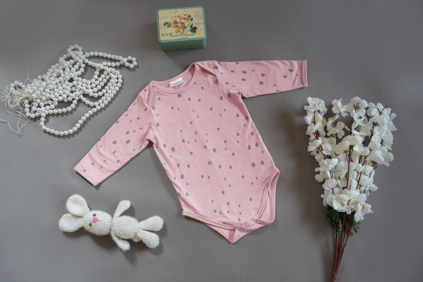 Organic Cotton Envelop Neck Bodysuit Blueberry Dots
