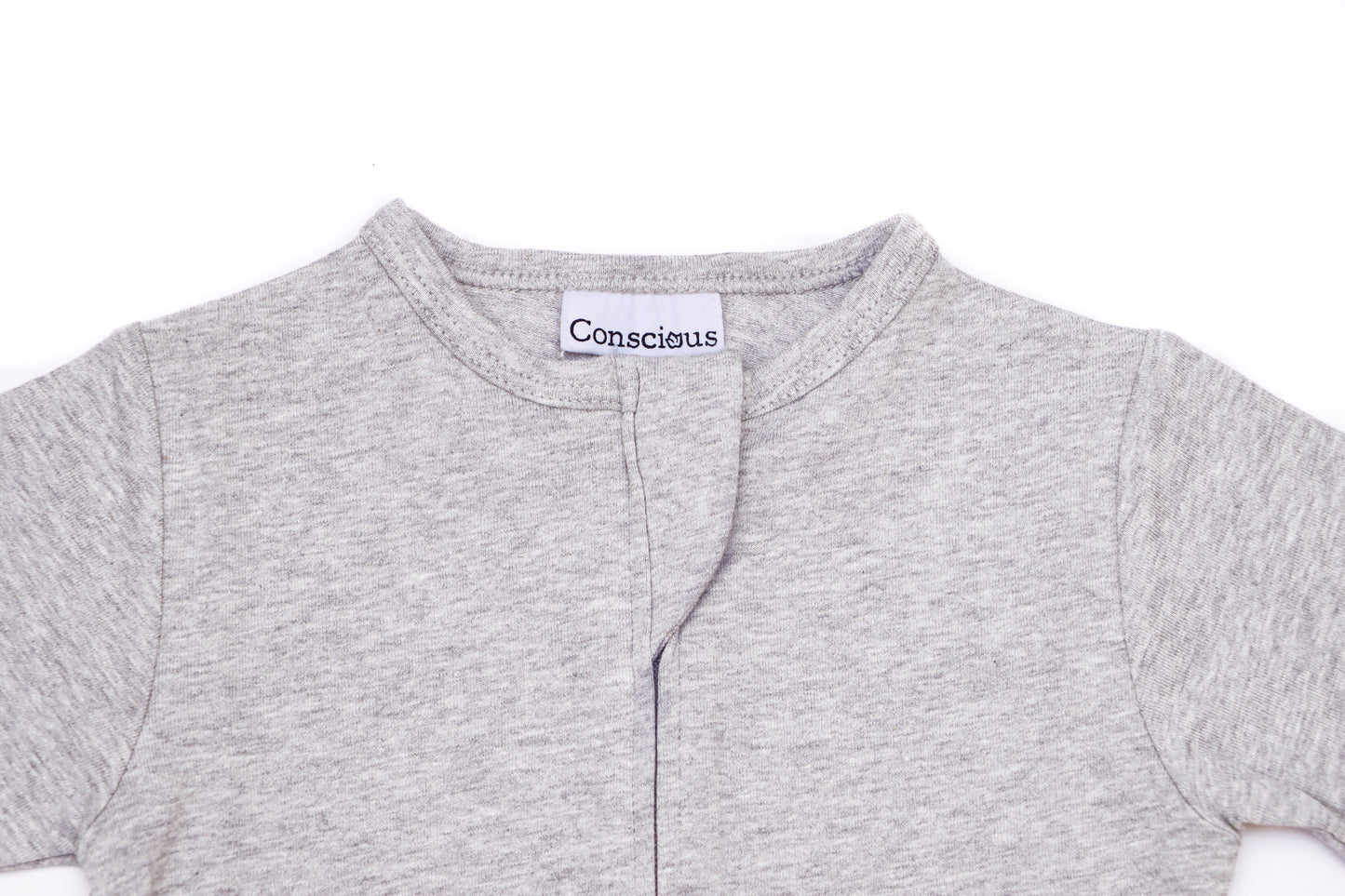 Organic Cotton Front Zipper Footie Grey Plain