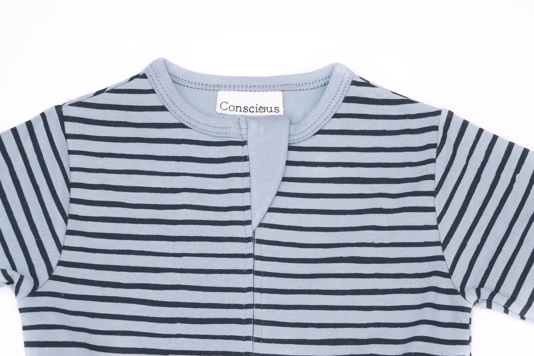 Organic Cotton Front Zipper Footie Blueberry Stripe