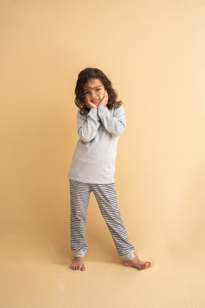Organic Cotton Cord Set Bottom Print Blueberry Stripe