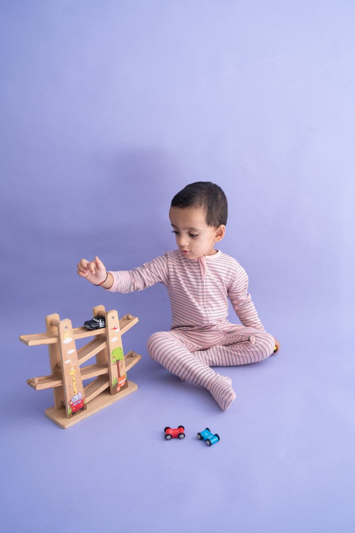 Organic Cotton Front Zipper Footie Bubblegum Stripe