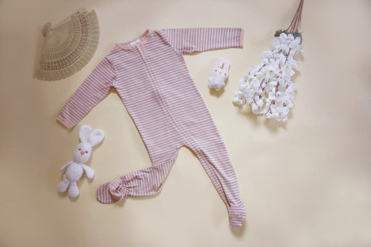 Organic Cotton Front Zipper Footie Bubblegum Stripe
