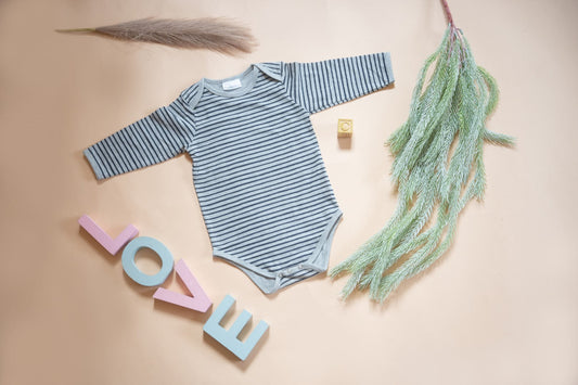 Organic Cotton Envelop Neck Bodysuit Grey Stripes