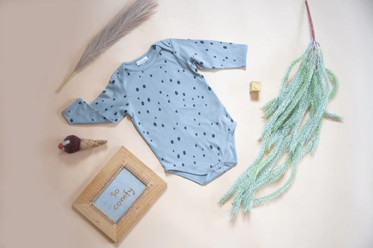 Organic Cotton Envelop Neck Bodysuit Blueberry Dots