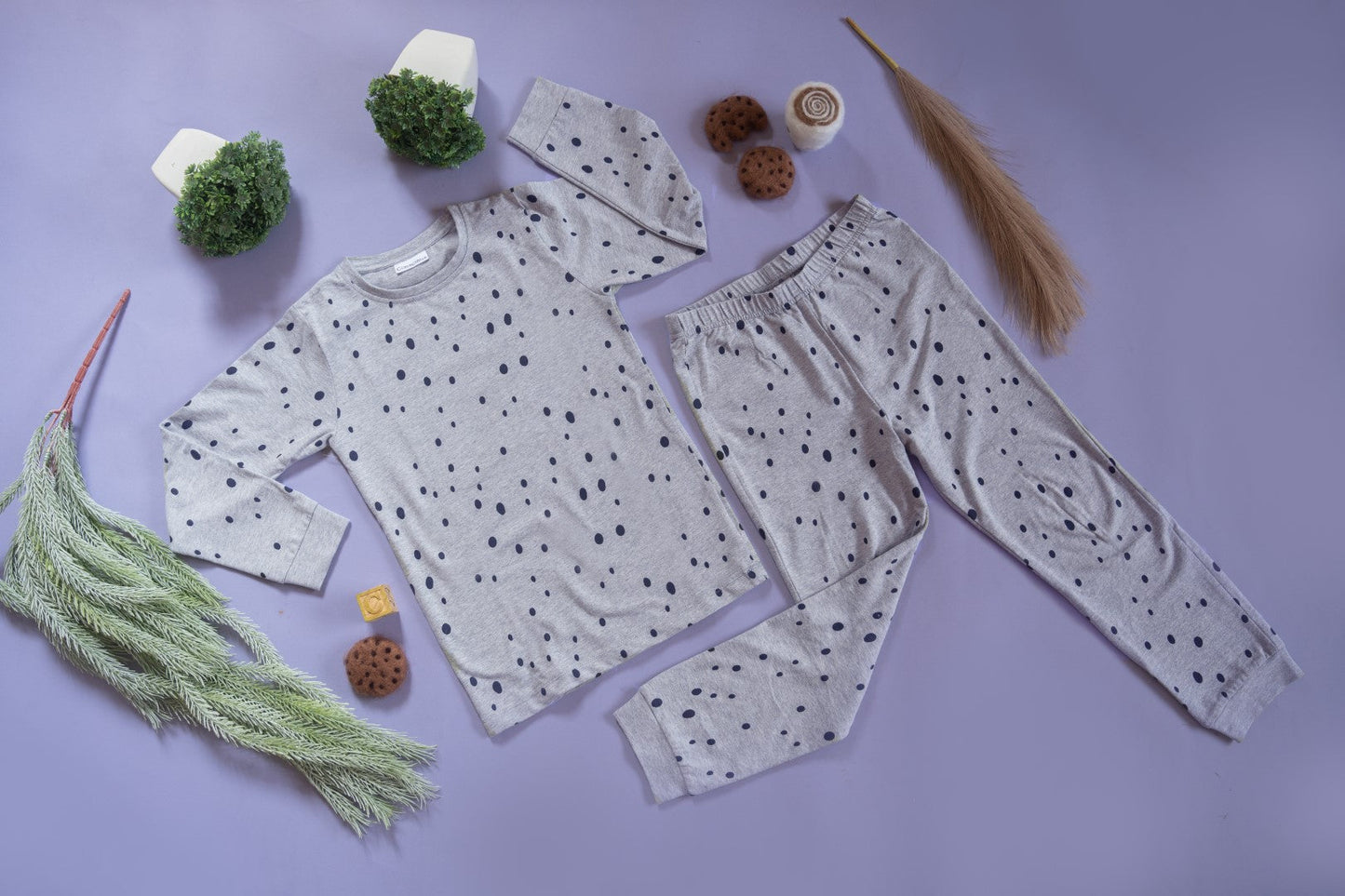 Organic Cotton Cord Set All over Print Grey Dot