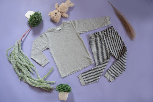 Organic Cotton Cord Set Bottom Print Grey Stripe