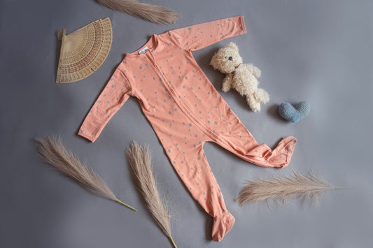 Organic Cotton Front Zipper Footie Melon Dot