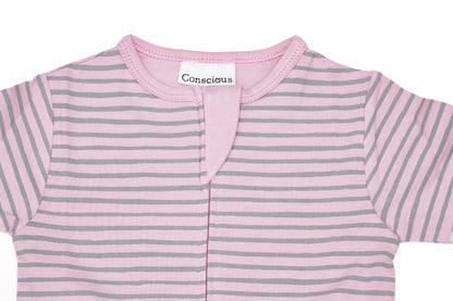 Organic Cotton Front Zipper Footie Bubblegum Stripe