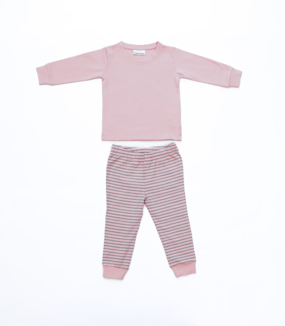 Organic Cotton Cord Set Bottom Print Grey Stripe