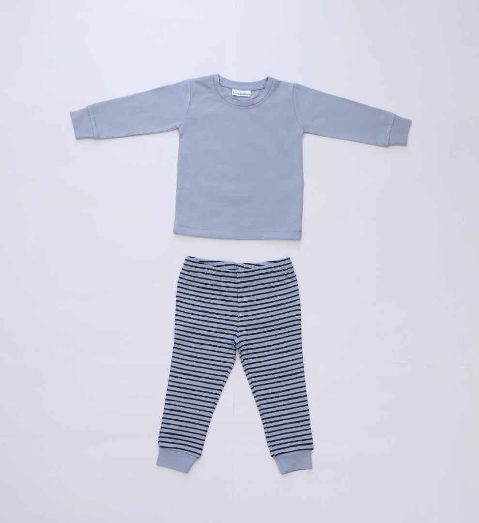 Organic Cotton Cord Set Bottom Print Grey Stripe