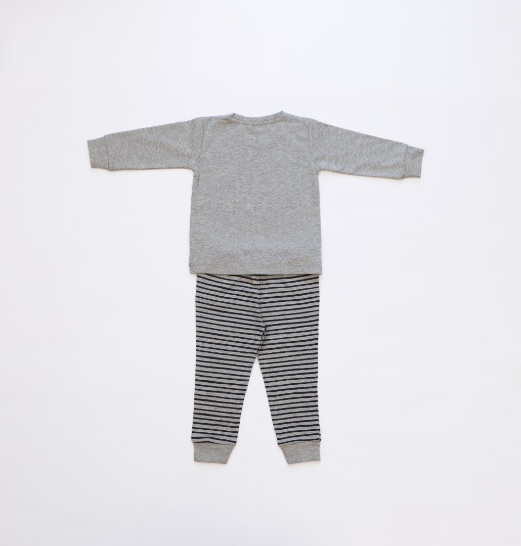 Organic Cotton Cord Set Bottom Print Grey Stripe