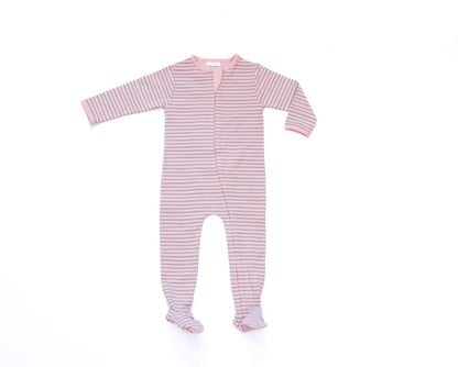 Organic Cotton Front Zipper Footie Bubblegum Stripe
