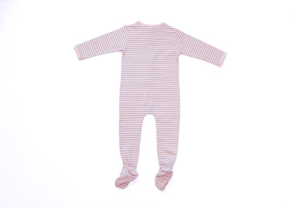 Organic Cotton Front Zipper Footie Bubblegum Stripe