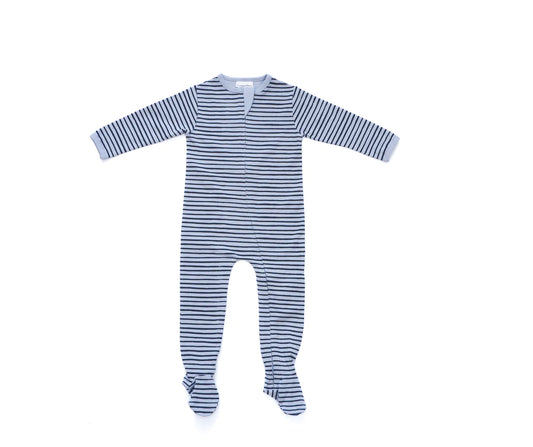 Organic Cotton Front Zipper Footie Blueberry Stripe